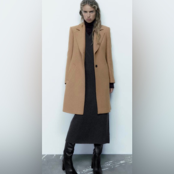 Zara Taupe Brown Fitted Wool Blend Coat - Picture 2 of 14